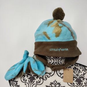 Little Hunter Blue and Brown Kids Hat and Mittens